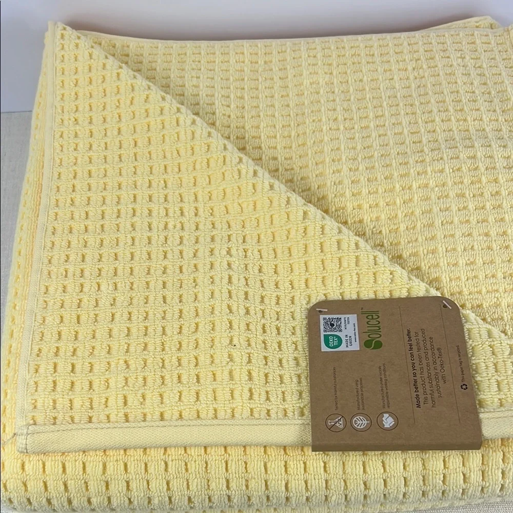 Ecoexistence Oversized Bath Towel Set Waffle Weave Yellow 100% Cotton 2 Pc NEW